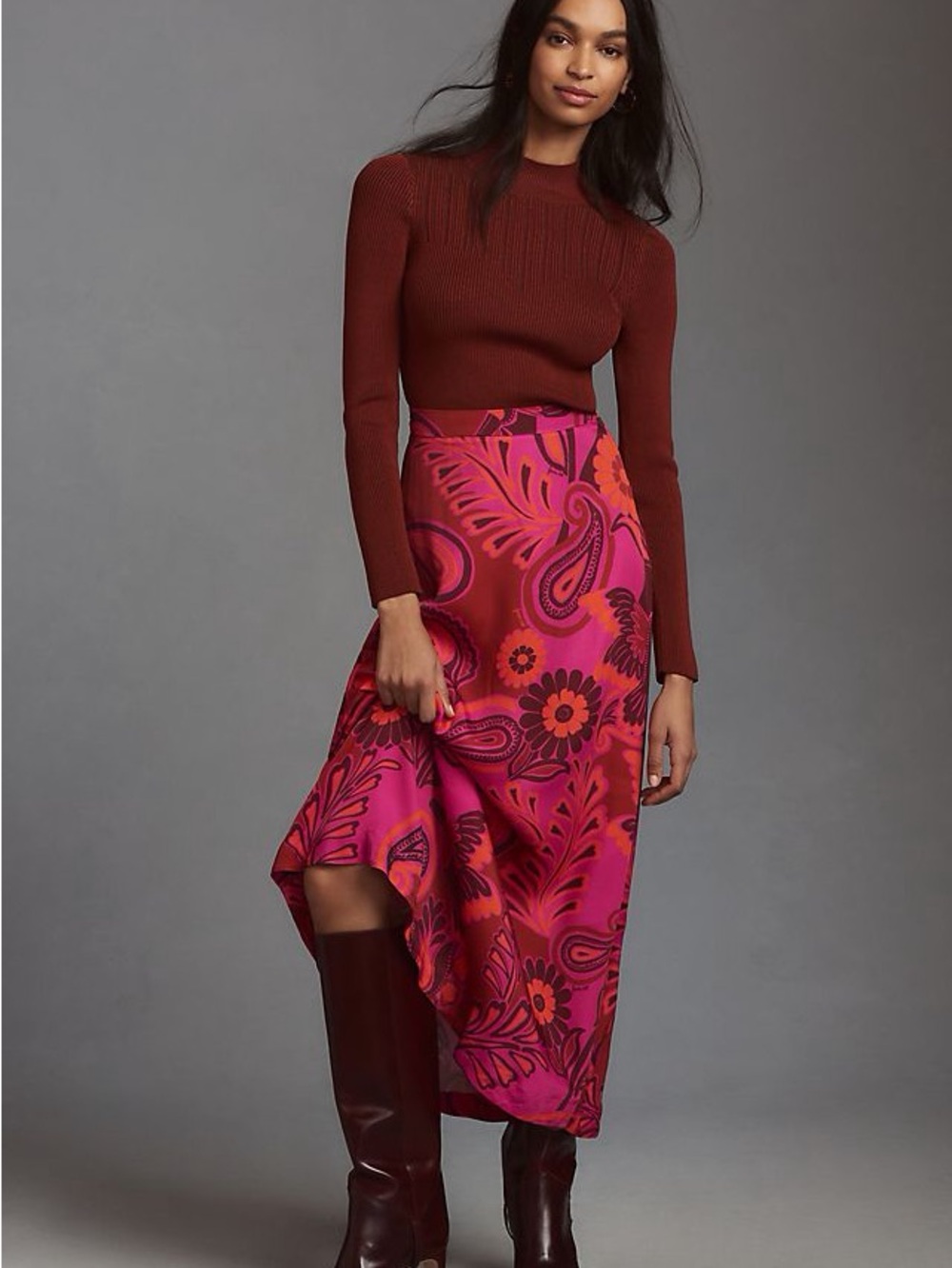 Farm Rio Bold Floral Satin Maxi Skirt